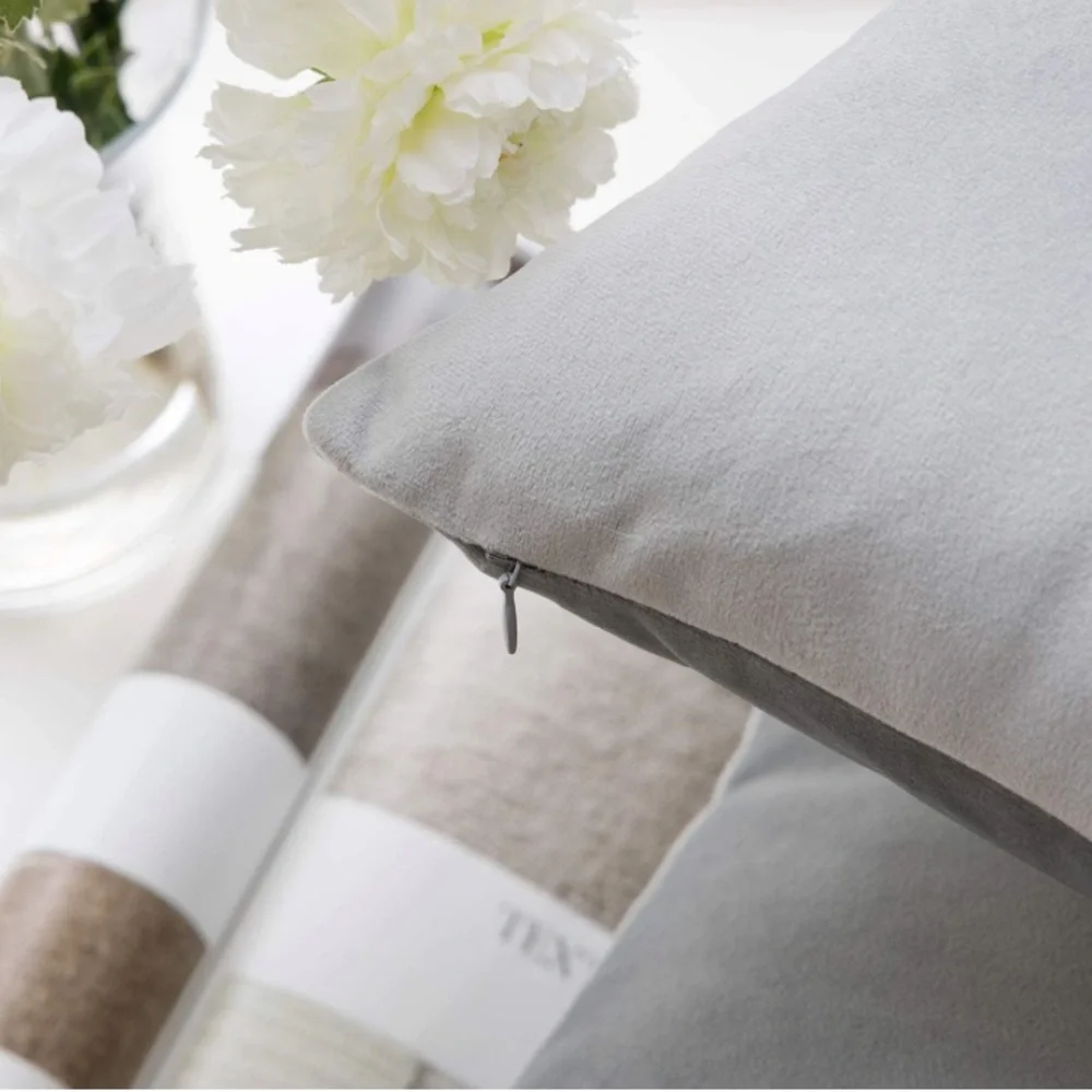 Luxury Home | Oversized Elegant Mist Grey Luxe Velvet Throw Pillow Covers